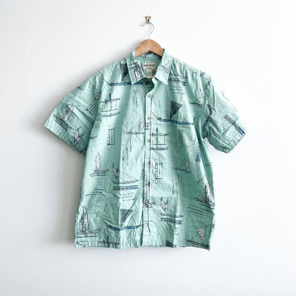 Cooke Street Honolulu Mens Button Down Shirt Printed Light Green Large - Picture 1 of 6